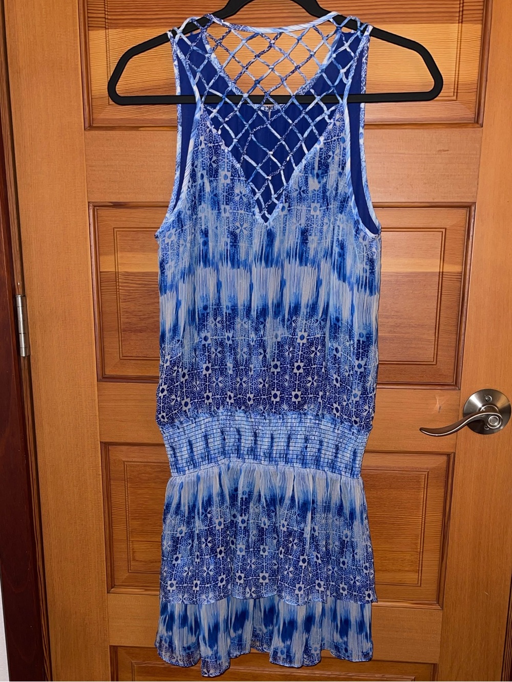 Ramy Brook Blue & White Tie-Dye Dress with Macramรฉ Back - EUC - Medium